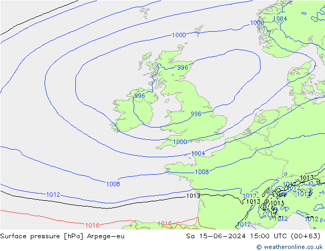 Surface pressure Arpege-eu Sa 15.06.2024 15 UTC