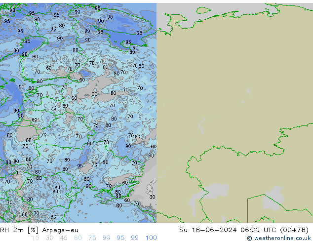 RH 2m Arpege-eu  16.06.2024 06 UTC