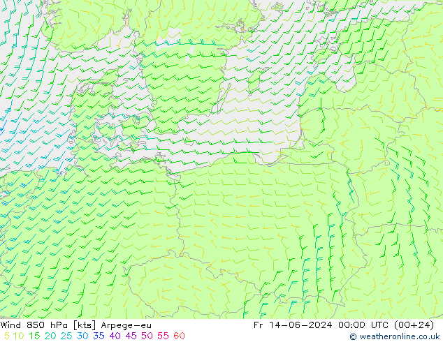 Wind 850 hPa Arpege-eu Fr 14.06.2024 00 UTC