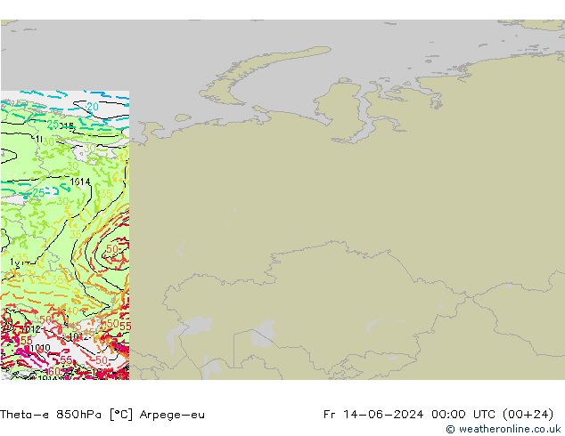 Theta-e 850hPa Arpege-eu Fr 14.06.2024 00 UTC