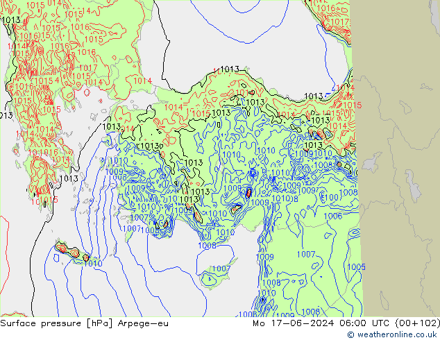 Surface pressure Arpege-eu Mo 17.06.2024 06 UTC
