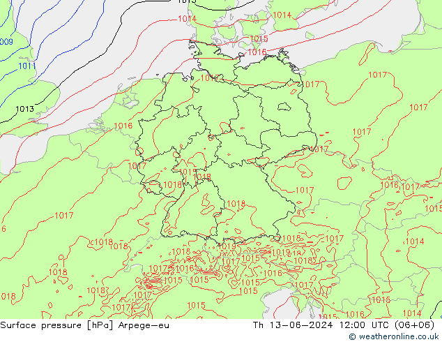 Atmosférický tlak Arpege-eu Čt 13.06.2024 12 UTC