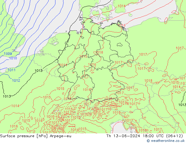 приземное давление Arpege-eu чт 13.06.2024 18 UTC