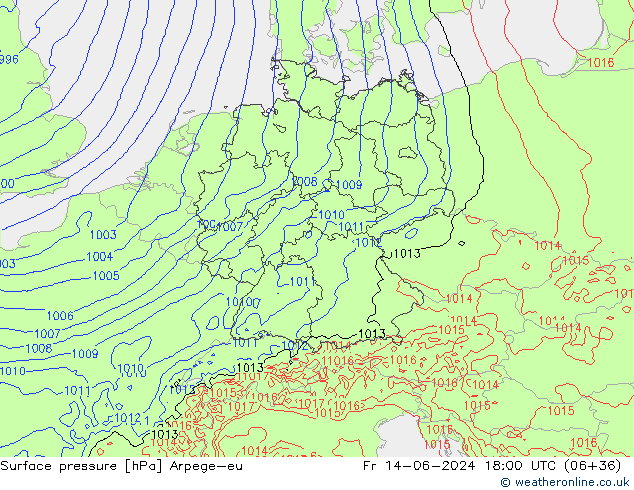 Bodendruck Arpege-eu Fr 14.06.2024 18 UTC