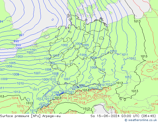 Pressione al suolo Arpege-eu sab 15.06.2024 03 UTC