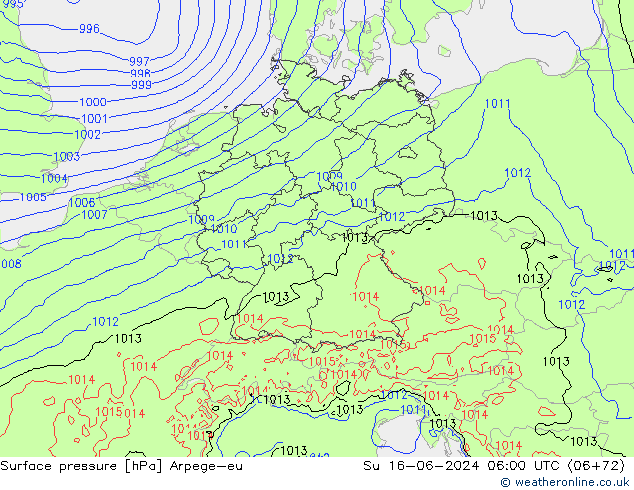 Pressione al suolo Arpege-eu dom 16.06.2024 06 UTC