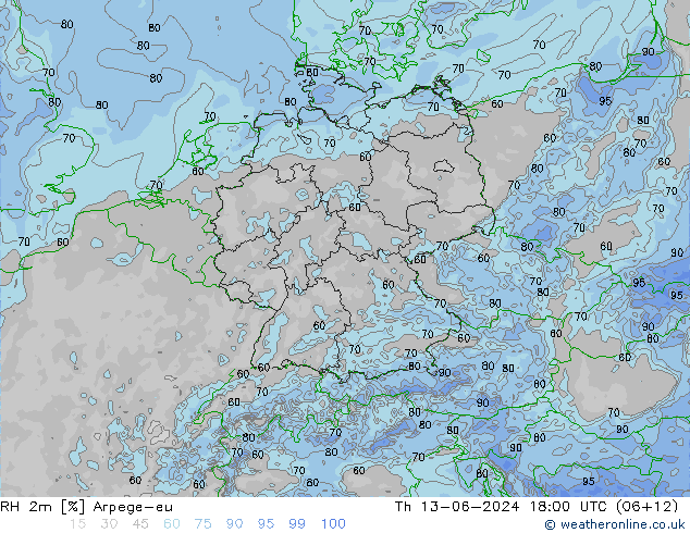 RH 2m Arpege-eu Th 13.06.2024 18 UTC