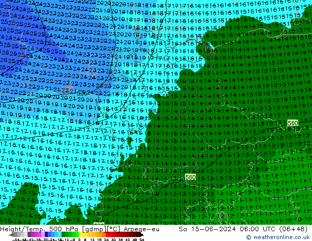 Height/Temp. 500 hPa Arpege-eu So 15.06.2024 06 UTC