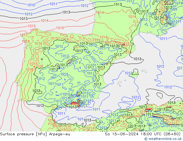 Presión superficial Arpege-eu sáb 15.06.2024 18 UTC