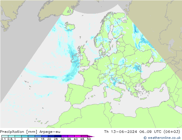 Precipitazione Arpege-eu gio 13.06.2024 09 UTC