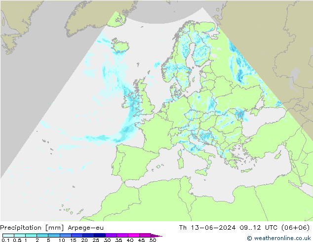 Precipitación Arpege-eu jue 13.06.2024 12 UTC