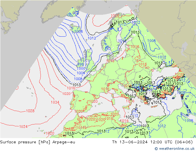 Surface pressure Arpege-eu Th 13.06.2024 12 UTC