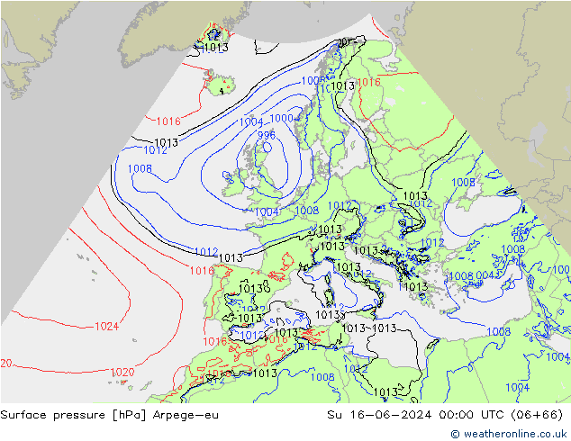 Surface pressure Arpege-eu Su 16.06.2024 00 UTC