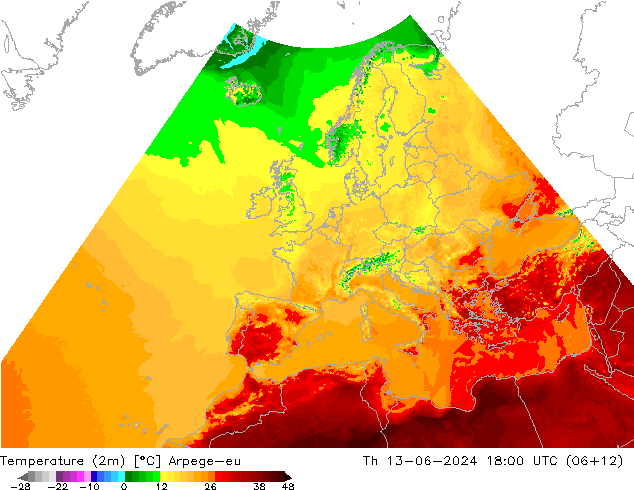 карта температуры Arpege-eu чт 13.06.2024 18 UTC