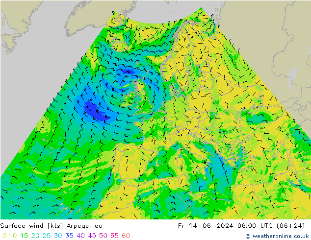 Surface wind Arpege-eu Fr 14.06.2024 06 UTC