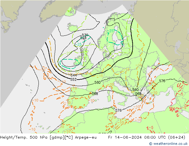 Height/Temp. 500 hPa Arpege-eu Fr 14.06.2024 06 UTC