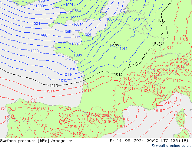 Luchtdruk (Grond) Arpege-eu vr 14.06.2024 00 UTC