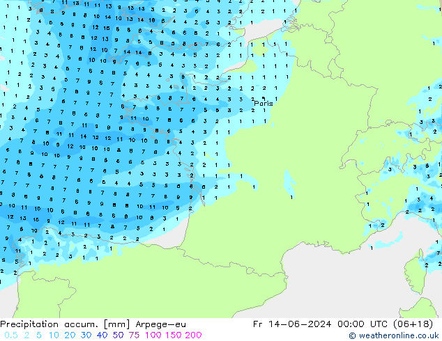 Toplam Yağış Arpege-eu Cu 14.06.2024 00 UTC