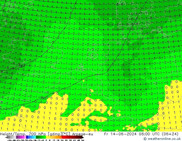 Height/Temp. 700 hPa Arpege-eu Fr 14.06.2024 06 UTC