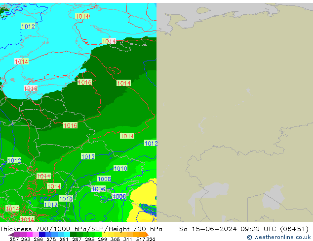 Thck 700-1000 hPa Arpege-eu sam 15.06.2024 09 UTC