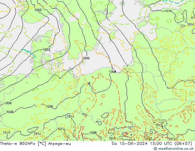 Theta-e 850hPa Arpege-eu Sáb 15.06.2024 15 UTC