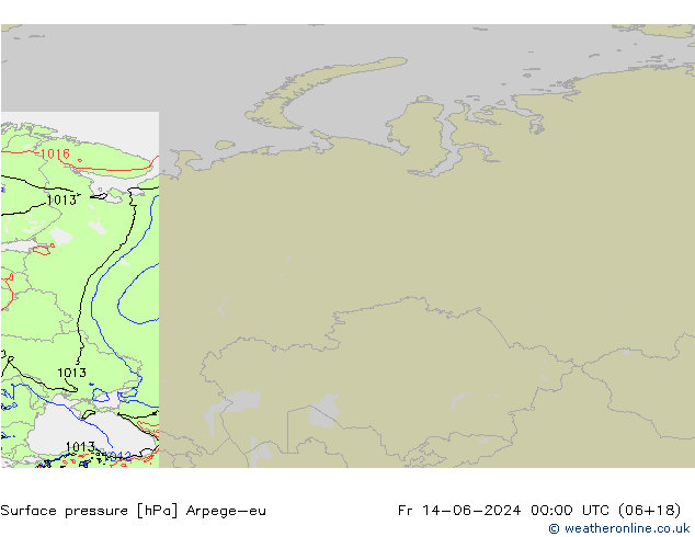 Atmosférický tlak Arpege-eu Pá 14.06.2024 00 UTC