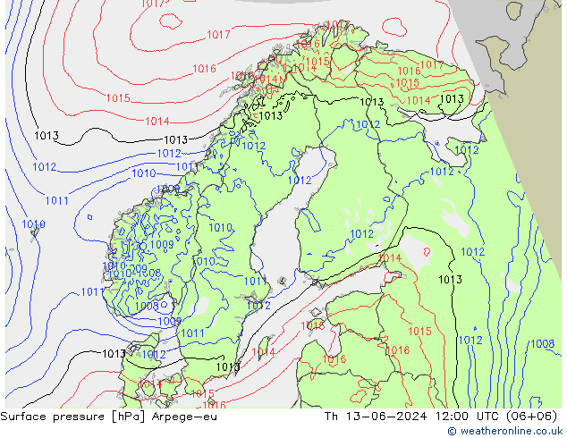 Surface pressure Arpege-eu Th 13.06.2024 12 UTC