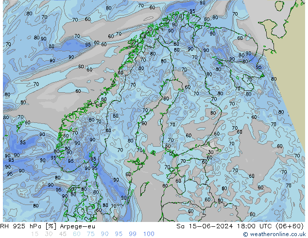 RH 925 hPa Arpege-eu sab 15.06.2024 18 UTC