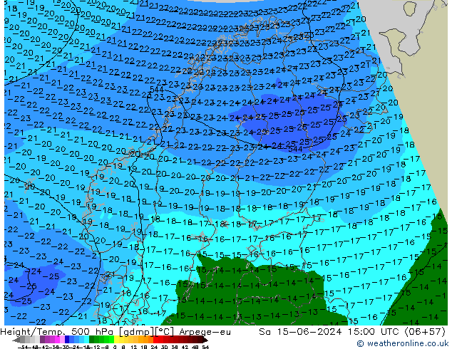 Height/Temp. 500 hPa Arpege-eu  15.06.2024 15 UTC