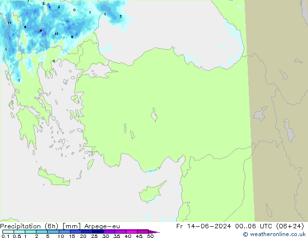 Yağış (6h) Arpege-eu Cu 14.06.2024 06 UTC