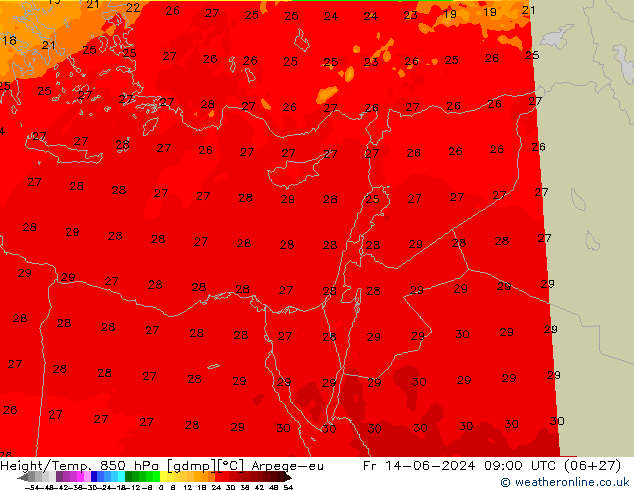 Height/Temp. 850 гПа Arpege-eu пт 14.06.2024 09 UTC