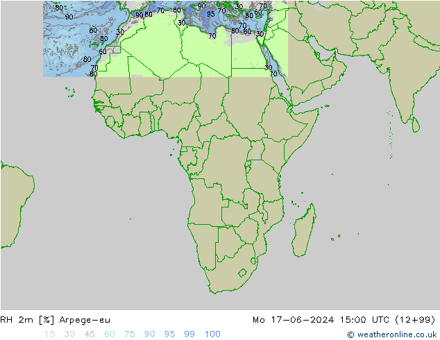 Humidité rel. 2m Arpege-eu lun 17.06.2024 15 UTC