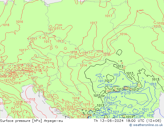 Atmosférický tlak Arpege-eu Čt 13.06.2024 18 UTC