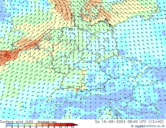 Vent 10 m (bft) Arpege-eu sam 15.06.2024 06 UTC