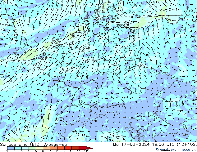 Rüzgar 10 m (bft) Arpege-eu Pzt 17.06.2024 18 UTC