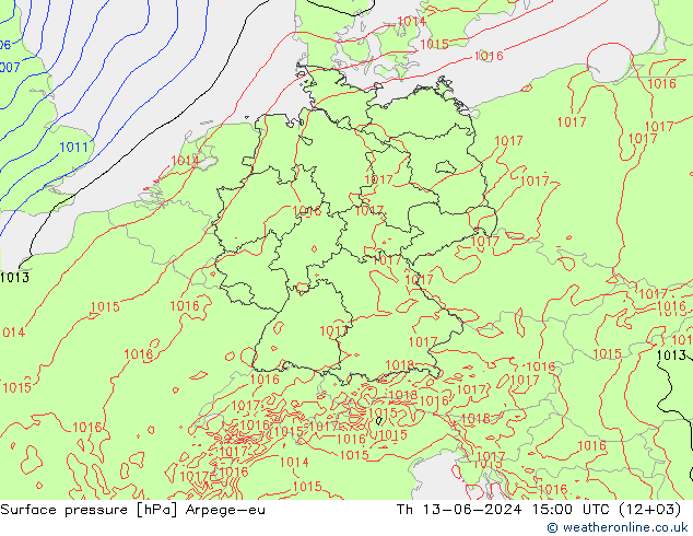 Surface pressure Arpege-eu Th 13.06.2024 15 UTC