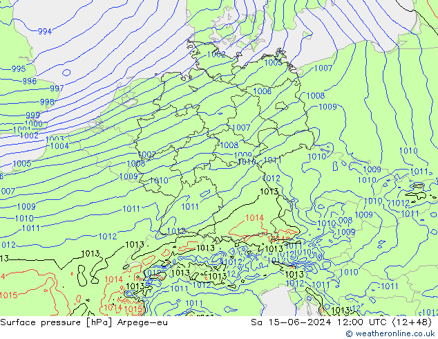 地面气压 Arpege-eu 星期六 15.06.2024 12 UTC