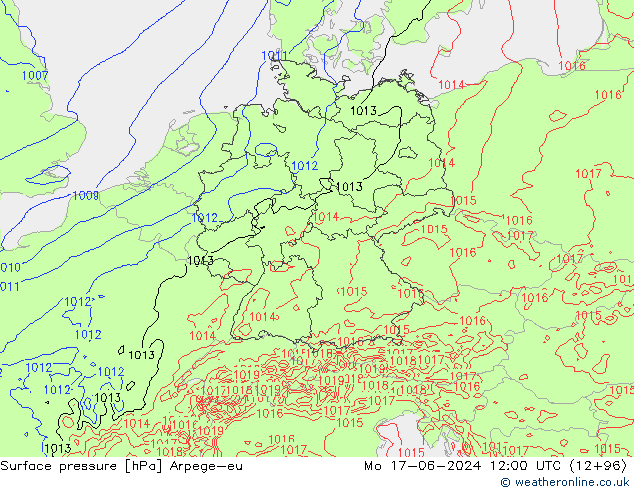 Surface pressure Arpege-eu Mo 17.06.2024 12 UTC
