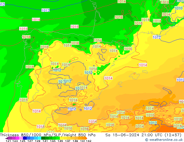 Thck 850-1000 hPa Arpege-eu Sáb 15.06.2024 21 UTC