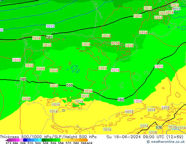 Thck 500-1000гПа Arpege-eu Вс 16.06.2024 09 UTC