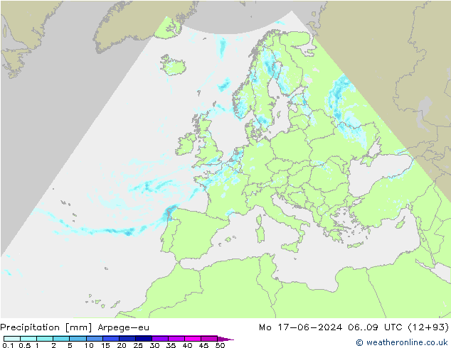 Niederschlag Arpege-eu Mo 17.06.2024 09 UTC