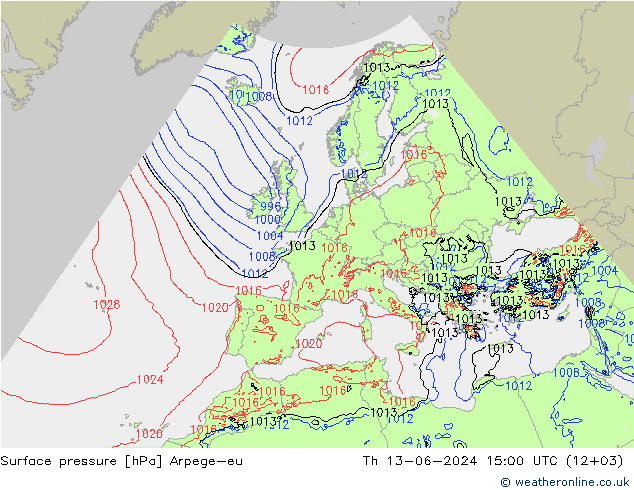 приземное давление Arpege-eu чт 13.06.2024 15 UTC