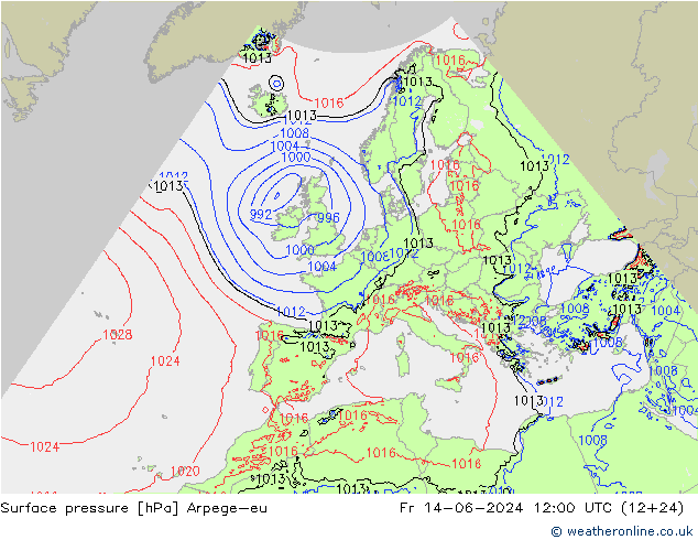 地面气压 Arpege-eu 星期五 14.06.2024 12 UTC