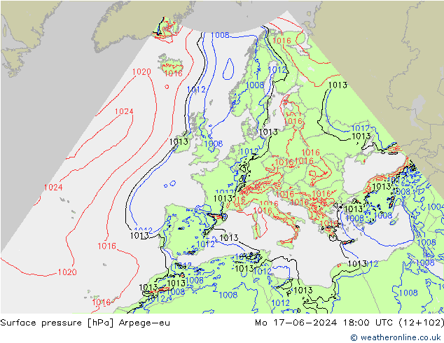 地面气压 Arpege-eu 星期一 17.06.2024 18 UTC