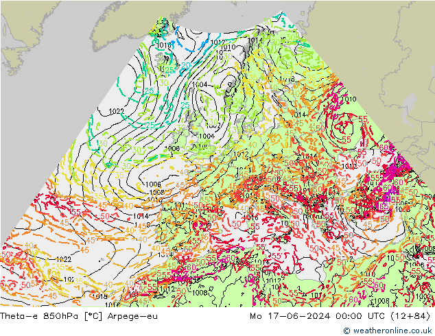 Theta-e 850hPa Arpege-eu pon. 17.06.2024 00 UTC