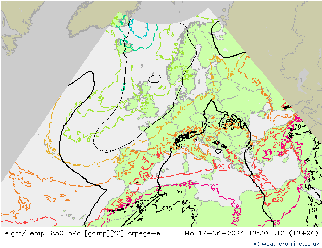 Géop./Temp. 850 hPa Arpege-eu lun 17.06.2024 12 UTC