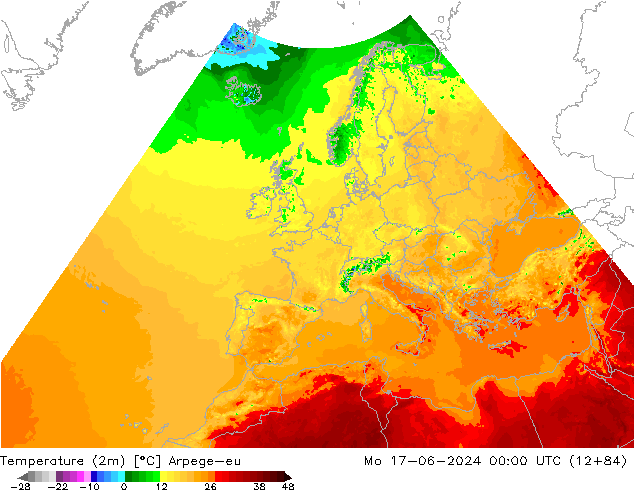 Temperature (2m) Arpege-eu Po 17.06.2024 00 UTC