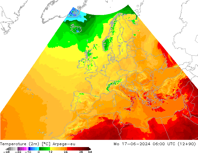 Sıcaklık Haritası (2m) Arpege-eu Pzt 17.06.2024 06 UTC