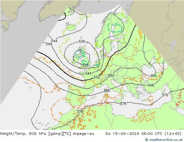 Height/Temp. 500 hPa Arpege-eu so. 15.06.2024 06 UTC