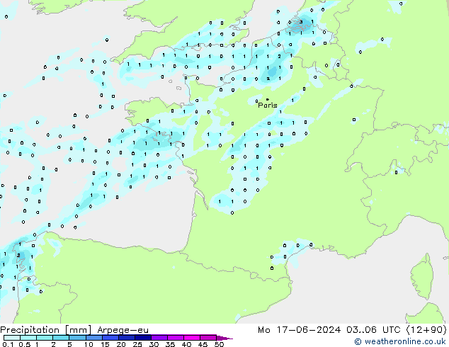Precipitation Arpege-eu Mo 17.06.2024 06 UTC